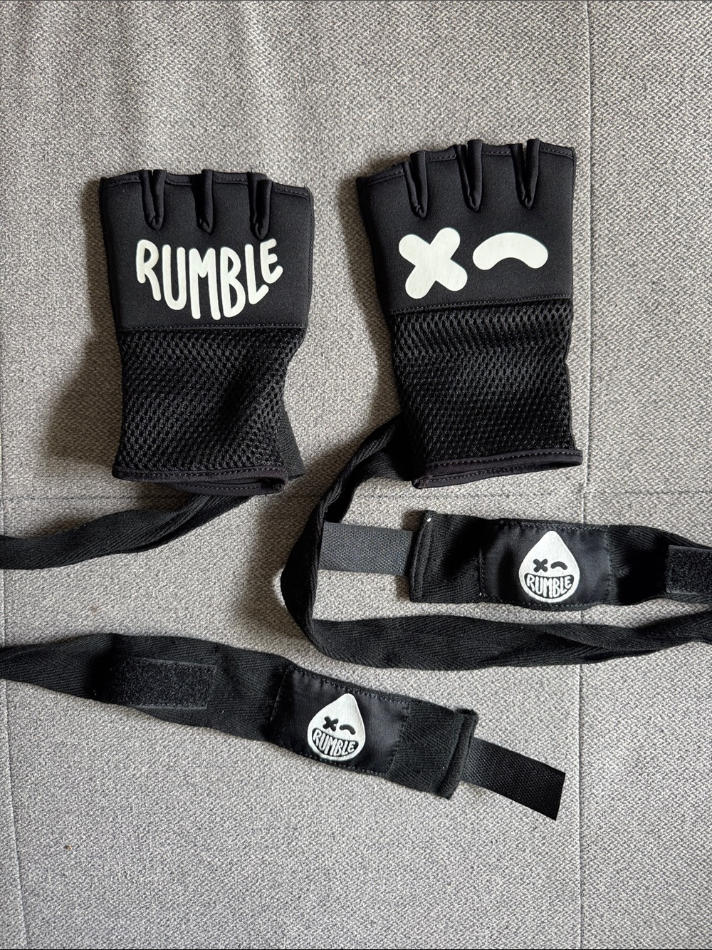 Rumble Black Fingerless Boxing Workout Gloves with Wrist Wraps